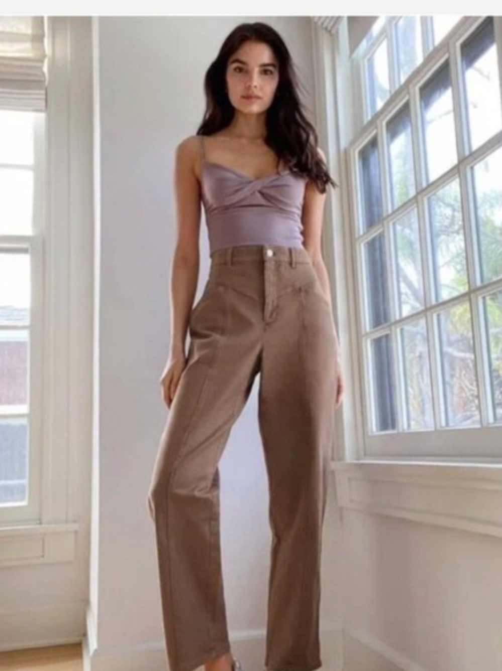 Aritzia Wilfred Anchor Pants Wide-Leg High-Rise Pants in Taupe